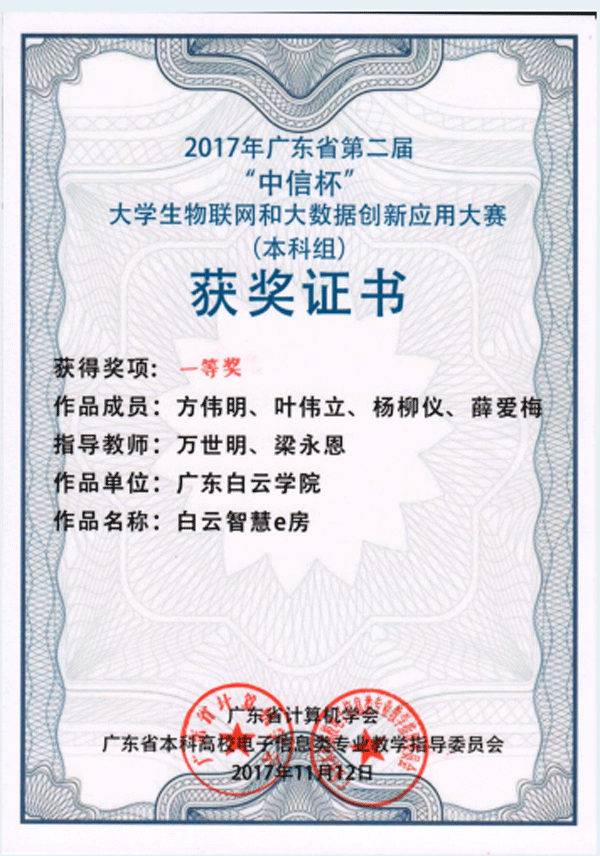 一等奖获奖证书